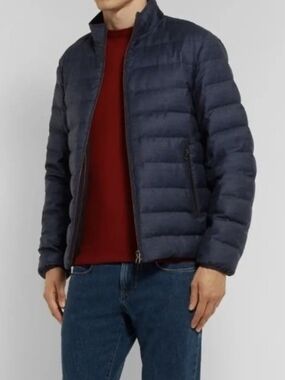 Loro Piana Navy Quilted Down Puffer Jacket Size XXL New